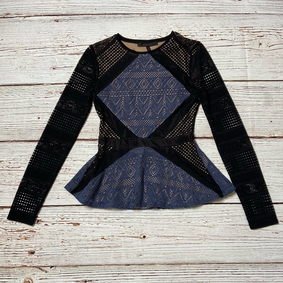 BCBGMAXAZRIA Maira Peplum Mesh Top in Stormy Blue Sz XXS - Picture 5 of 16